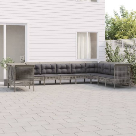 vidaXL Set de muebles de jardín 10 pzas y cojines ratán sintético gris