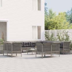 vidaXL Set de muebles de jardín 13 pzas y cojines ratán sintético gris