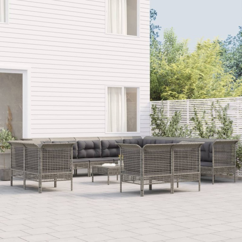 vidaXL Set de muebles de jardín 13 pzas y cojines ratán sintético gris vidaXL Set de muebles de jardín 13 pzas y cojines ratán sintético gris