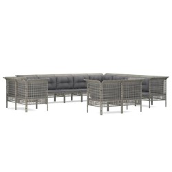 vidaXL Set de muebles de jardín 13 pzas y cojines ratán sintético gris
