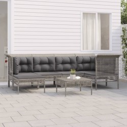 vidaXL Set de muebles de jardín 7 pzas y cojines ratán sintético gris