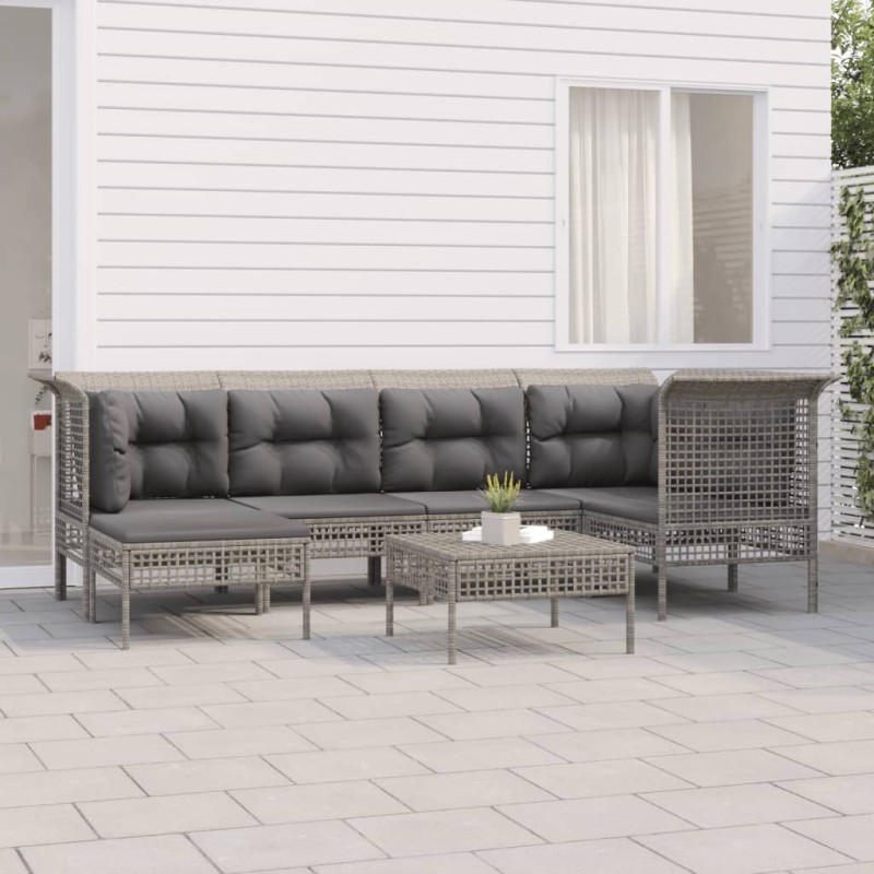 vidaXL Set de muebles de jardín 7 pzas y cojines ratán sintético gris vidaXL Set de muebles de jardín 7 pzas y cojines ratán sintético gris