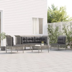 vidaXL Set de muebles de jardín 6 pzas y cojines ratán sintético gris