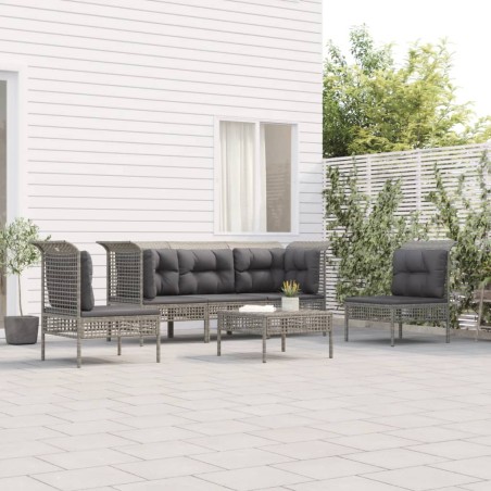 vidaXL Set de muebles de jardín 6 pzas y cojines ratán sintético gris