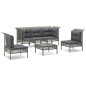 vidaXL Set de muebles de jardín 6 pzas y cojines ratán sintético gris vidaXL Set de muebles de jardín 6 pzas y cojines ratán sintético gris