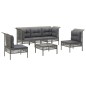 vidaXL Set de muebles de jardín 6 pzas y cojines ratán sintético gris vidaXL Set de muebles de jardín 6 pzas y cojines ratán sintético gris