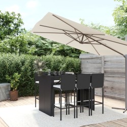 vidaXL Mesa y taburetes altos jardín y cojines 7 pzas ratán PE negro