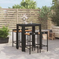 vidaXL Mesa bar y taburetes jardín 5 pzas madera acacia ratán PE negro