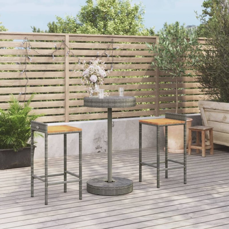 vidaXL Mesa y taburetes altos jardín 3 pzas madera y ratán PE gris vidaXL Mesa y taburetes altos jardín 3 pzas madera y ratán PE gris