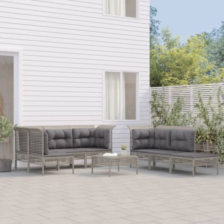 vidaXL Set de muebles de jardín 10 pzas y cojines ratán sintético gris