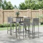 vidaXL Mesa y taburetes altos jardín 5 piezas y cojines ratán PE gris vidaXL Mesa y taburetes altos jardín 5 piezas y cojines ratán PE gris