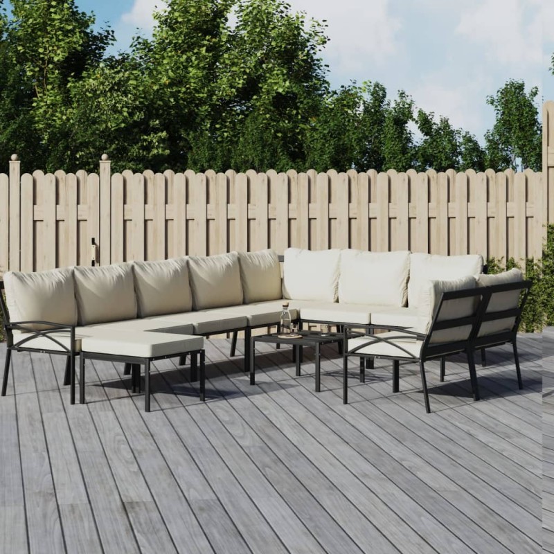 vidaXL Juego de muebles de jardín 11 pzas acero y cojines color arena