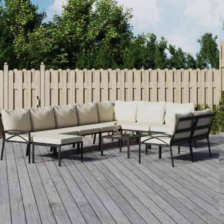 vidaXL Juego de muebles de jardín 11 pzas acero y cojines color arena