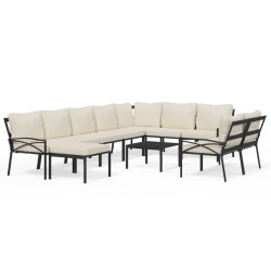 vidaXL Juego de muebles de jardín 11 pzas acero y cojines color arena