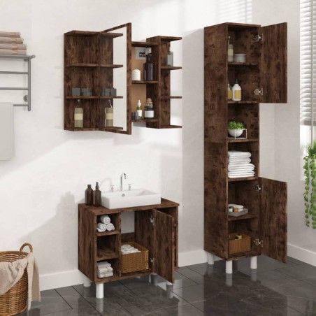 vidaXL Set de muebles baño 3 pzas madera contrachapada roble ahumado