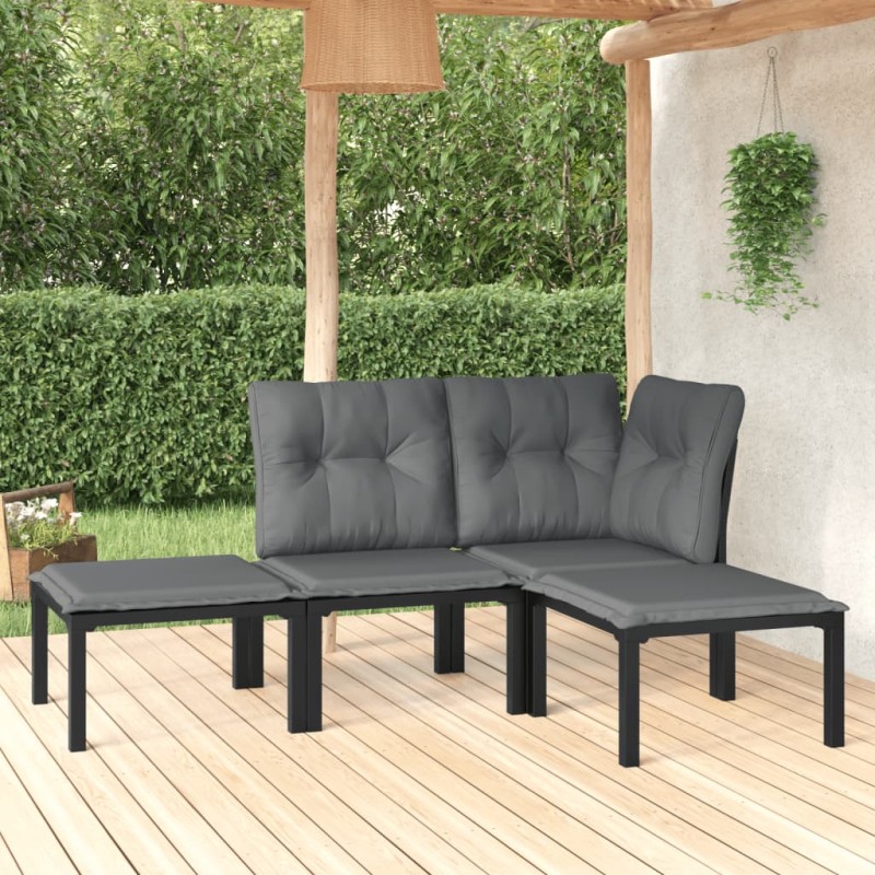 vidaXL Set de muebles de jardín 4 piezas ratán sintético negro y gris vidaXL Set de muebles de jardín 4 piezas ratán sintético negro y gris