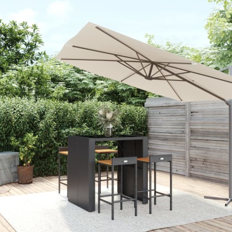 vidaXL Mesa bar y taburetes jardín 5 pzas madera acacia ratán PE negro