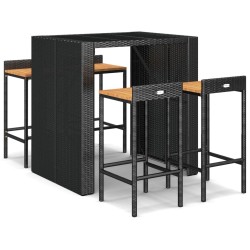 vidaXL Mesa bar y taburetes jardín 5 pzas madera acacia ratán PE negro