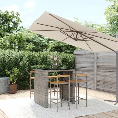 vidaXL Mesa bar y taburetes jardín 5 pzas madera acacia ratán PE gris