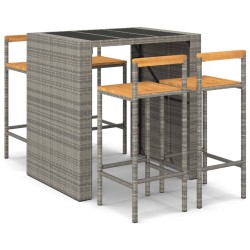 vidaXL Mesa bar y taburetes jardín 5 pzas madera acacia ratán PE gris
