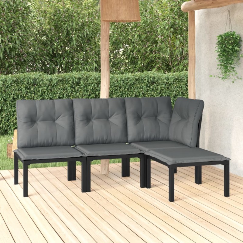 vidaXL Set de muebles de jardín 4 piezas ratán sintético negro y gris vidaXL Set de muebles de jardín 4 piezas ratán sintético negro y gris