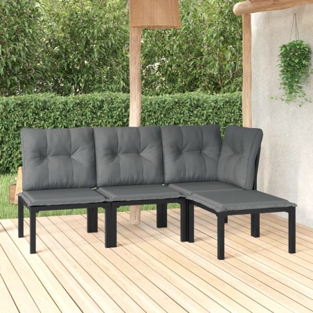 vidaXL Set de muebles de jardín 4 piezas ratán sintético negro y gris