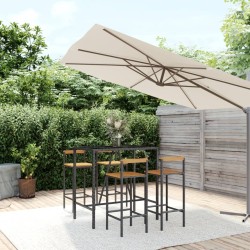 vidaXL Mesa bar y taburetes jardín 5 pzas madera acacia ratán PE negro