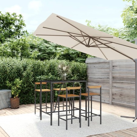 vidaXL Mesa bar y taburetes jardín 5 pzas madera acacia ratán PE negro