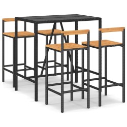 vidaXL Mesa bar y taburetes jardín 5 pzas madera acacia ratán PE negro