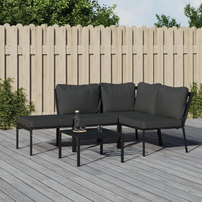 vidaXL Set de muebles de jardín 5 piezas acero con cojines gris vidaXL Set de muebles de jardín 5 piezas acero con cojines gris