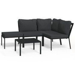 vidaXL Set de muebles de jardín 5 piezas acero con cojines gris