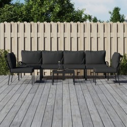 vidaXL Juego de muebles de jardín 7 piezas acero con cojines gris