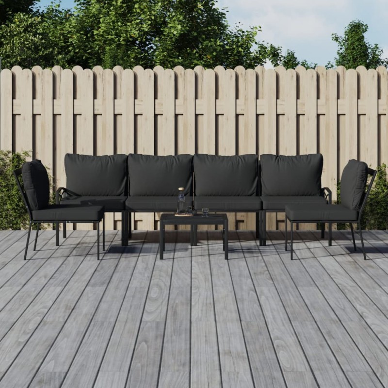 vidaXL Juego de muebles de jardín 7 piezas acero con cojines gris vidaXL Juego de muebles de jardín 7 piezas acero con cojines gris