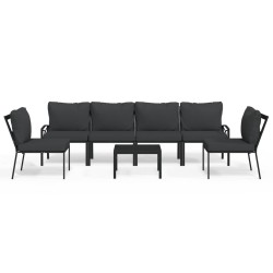 vidaXL Juego de muebles de jardín 7 piezas acero con cojines gris