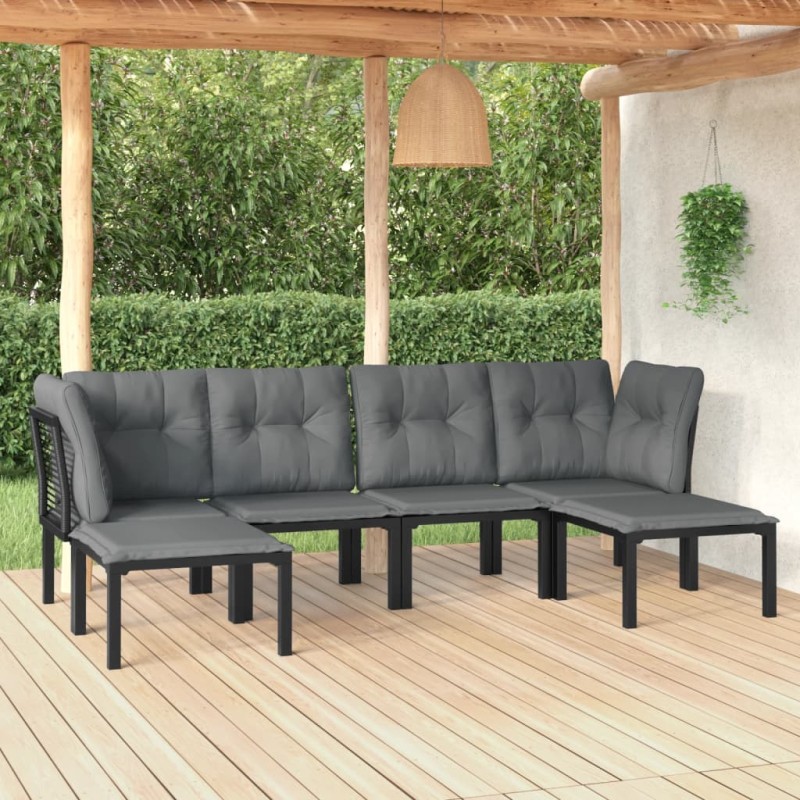 vidaXL Juego de muebles de jardín 6 pzas ratán sintético negro y gris vidaXL Juego de muebles de jardín 6 pzas ratán sintético negro y gris