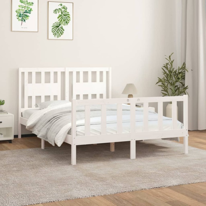 vidaXL Estructura de cama con cabecero madera pino blanco 120x200 cm vidaXL Estructura de cama con cabecero madera pino blanco 120x200 cm