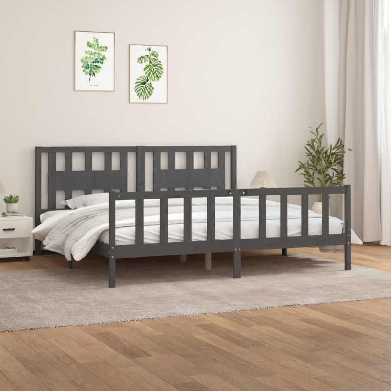 vidaXL Estructura de cama con cabecero madera de pino gris 180x200cm