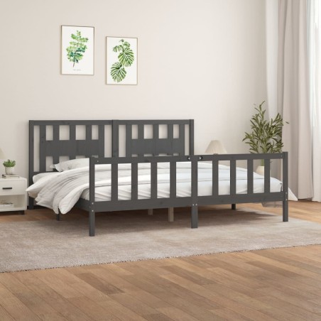 vidaXL Estructura de cama con cabecero madera de pino gris 180x200cm
