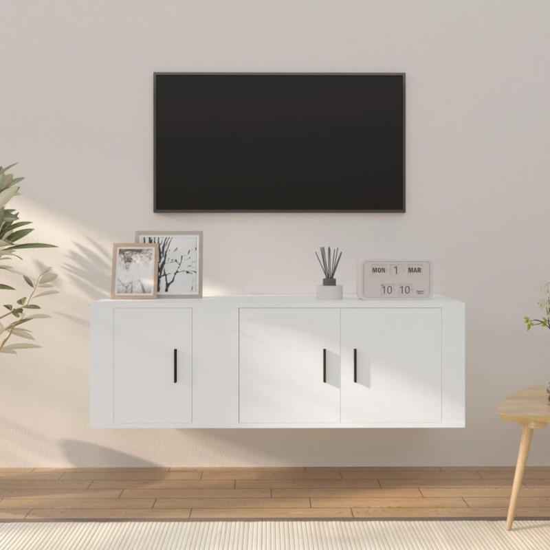 vidaXL Set de muebles de TV 2 piezas madera contrachapada blanco vidaXL Set de muebles de TV 2 piezas madera contrachapada blanco