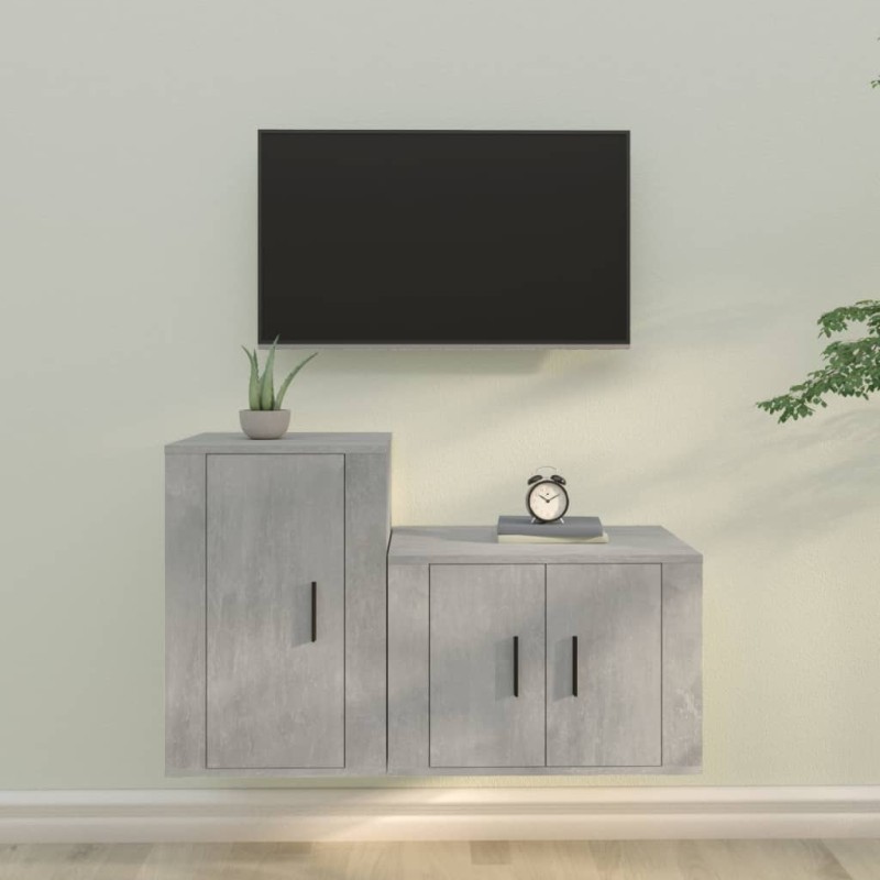 vidaXL Set de muebles de TV 2 pzas madera contrachapada gris hormigón vidaXL Set de muebles de TV 2 pzas madera contrachapada gris hormigón