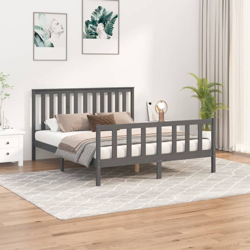 vidaXL Estructura de cama con cabecero madera pino gris 160x200 cm vidaXL Estructura de cama con cabecero madera pino gris 160x200 cm