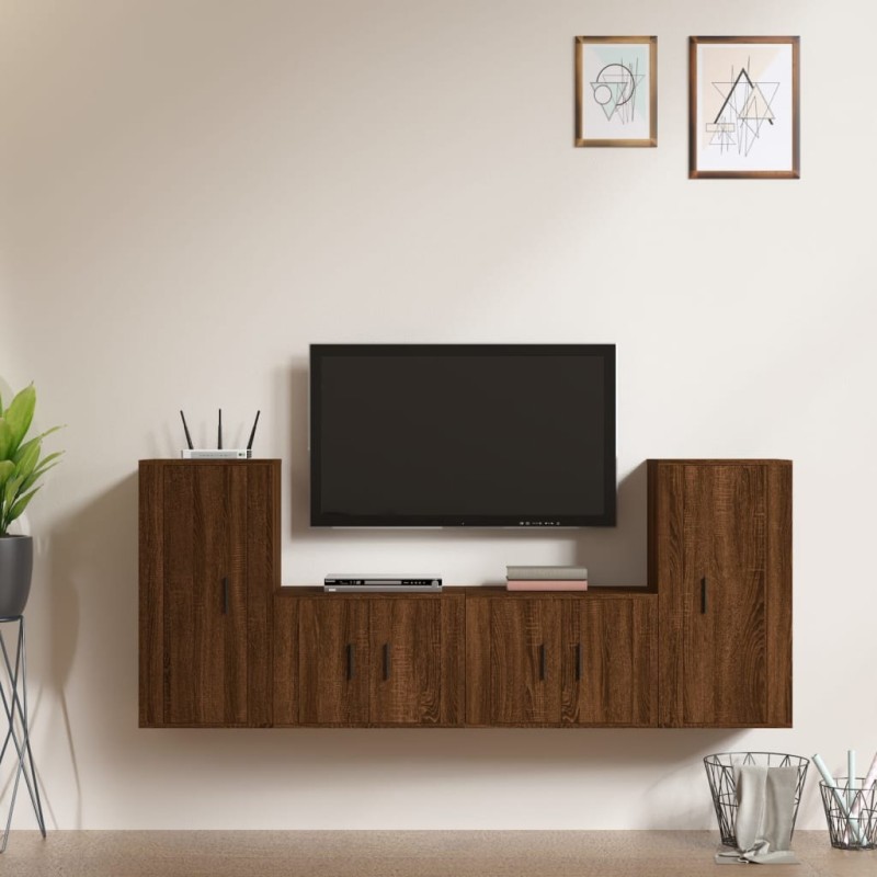 vidaXL Set de muebles para TV 4 pzas madera contrachapada marrón roble vidaXL Set de muebles para TV 4 pzas madera contrachapada marrón roble