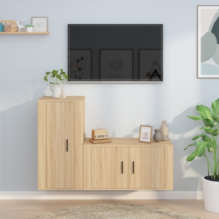 vidaXL Set de muebles para TV 2 pzas madera contrachapada roble sonoma