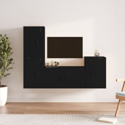 vidaXL Set de muebles para TV 4 piezas madera contrachapada negro