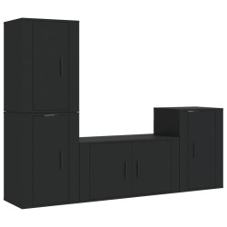 vidaXL Set de muebles para TV 4 piezas madera contrachapada negro