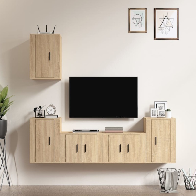 vidaXL Set de muebles para TV 5 pzas madera contrachapada roble Sonoma vidaXL Set de muebles para TV 5 pzas madera contrachapada roble Sonoma
