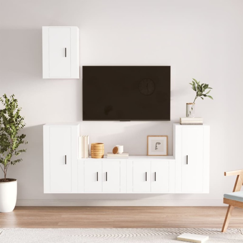 vidaXL Set de muebles para TV 5 piezas madera contrachapada blanco vidaXL Set de muebles para TV 5 piezas madera contrachapada blanco