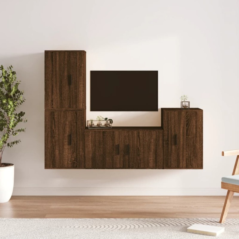 vidaXL Set de muebles para TV 4 pzas madera contrachapada marrón roble vidaXL Set de muebles para TV 4 pzas madera contrachapada marrón roble