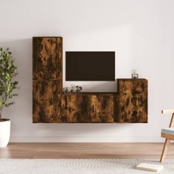 vidaXL Set de muebles de TV 4 pzas madera contrachapada roble ahumado