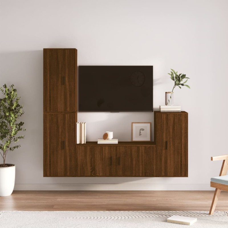 vidaXL Set de muebles para TV 4 pzas madera contrachapada marrón roble vidaXL Set de muebles para TV 4 pzas madera contrachapada marrón roble